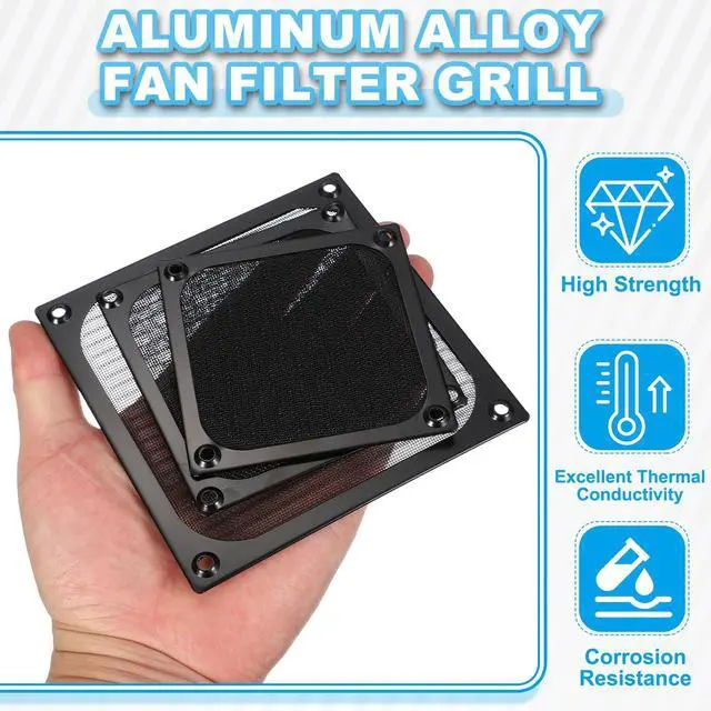 Alt view image 4 of 6 - 120mm Fan Filter Grill, 2Pcs Ultra Fine Aluminum Mesh Ventilation Dustproof PC Cooling Fan Grill Covers with Screwdriver and Screws for Desktop Computer Case AC, Black