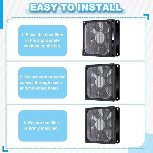 Alt view image 5 of 6 - 120mm Fan Filter Grill, 2Pcs Ultra Fine Aluminum Mesh Ventilation Dustproof PC Cooling Fan Grill Covers with Screwdriver and Screws for Desktop Computer Case AC, Black