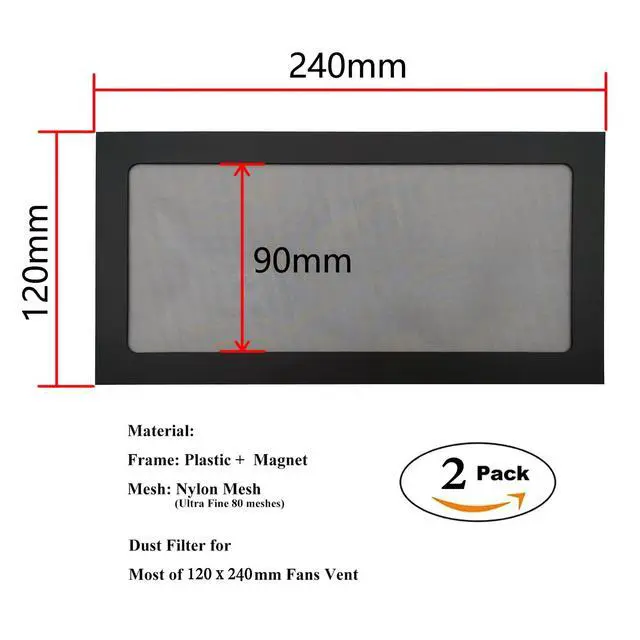 Alt view image 2 of 7 - 120 x 240mm Desktop Computer Case Fan Dust Filter with Magnet, Ultra Fine Nylon Mesh, Upgrade Smooth Airflow, Black Color - 2 Pack