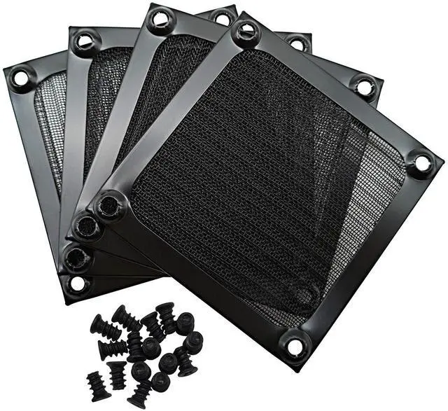 Main image of 80mm Computer Fan Filter Grills with Screws, Aluminum Frame Ultra Fine Stainelss Steel Mesh - 4 Pack (Black)