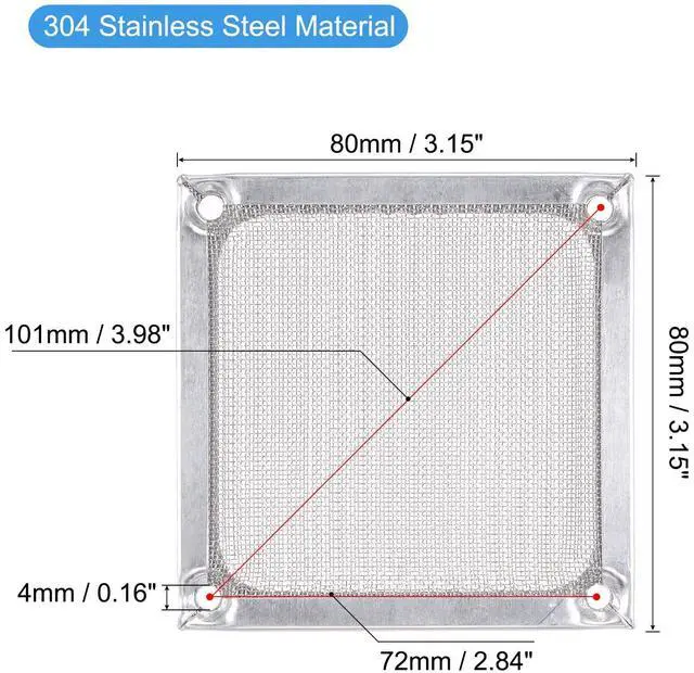 Alt view image 2 of 5 - 80mm Computer Fan Filter Grills Stainless Steel Mesh Dustproof Case Cover for Computers, Pack of 2