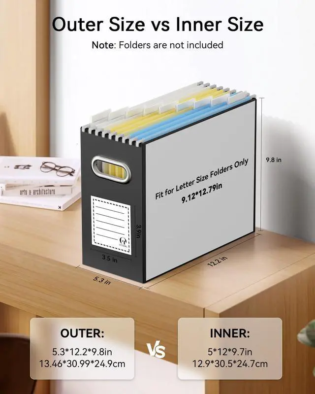 Alt view image 2 of 6 - File Organizer Box, Portable Collapsible Cardboard File Folder Organizer with Handle for Letter Size Hanging Files, Document Storage Box for Home Office & Classroom (2 Packs, Black)