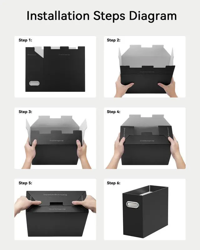 Alt view image 5 of 6 - File Organizer Box, Portable Collapsible Cardboard File Folder Organizer with Handle for Letter Size Hanging Files, Document Storage Box for Home Office & Classroom (2 Packs, Black)