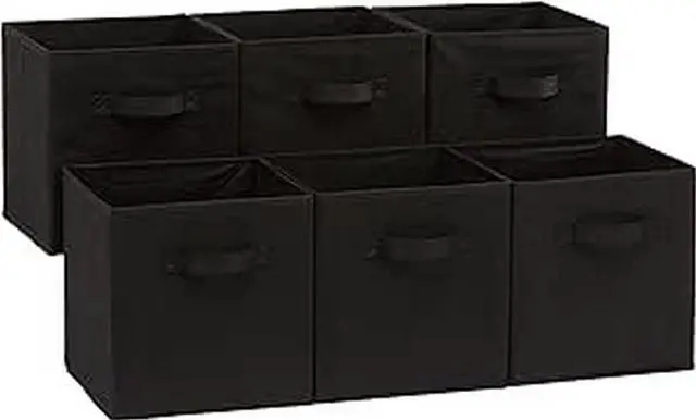 Main image of Collapsible Fabric Storage Bins Organizer with Handles, Sturdy, Foldable, 10.5" x 10.5" x 11", Black, 6-Pack