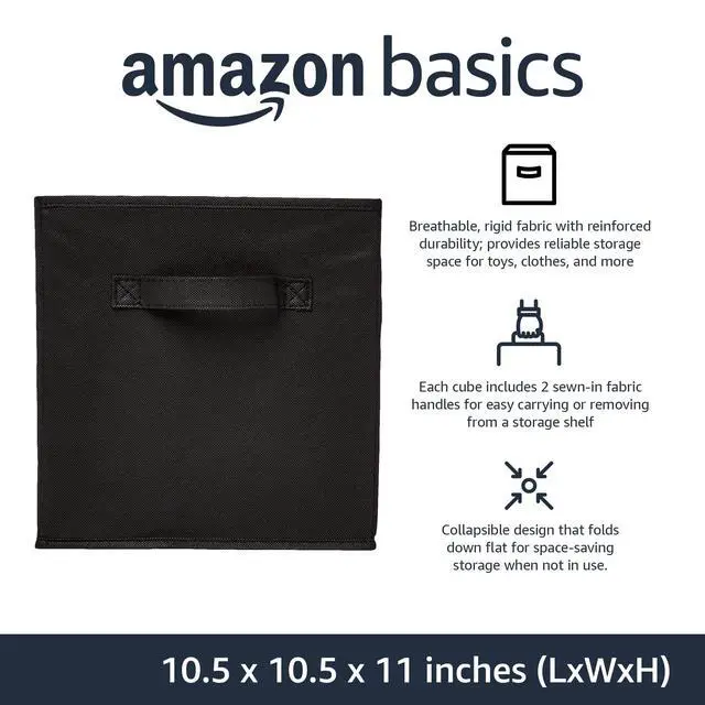 Alt view image 2 of 4 - Collapsible Fabric Storage Bins Organizer with Handles, Sturdy, Foldable, 10.5" x 10.5" x 11", Black, 6-Pack