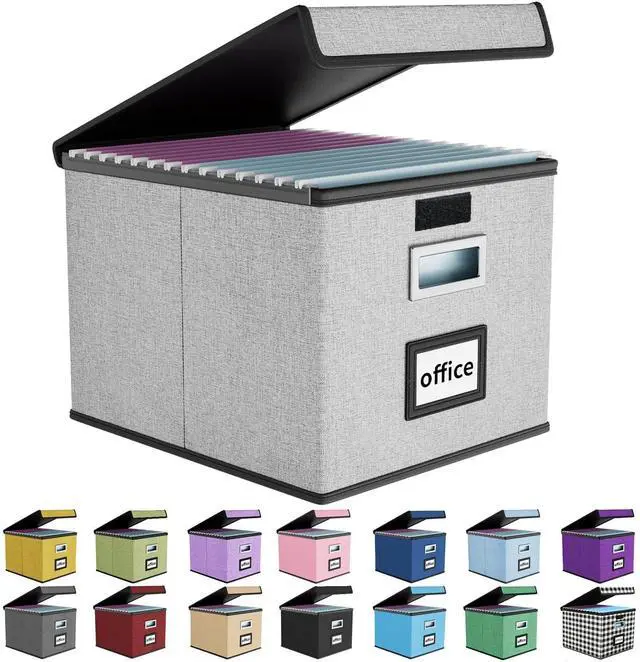 Main image of Upgraded Portable File Organizer Box with Lid, Collapsible Linen Hanging Filing Storage Boxes with Plastic Slides, Decorative Home/Office Filing System Box for File and Folders Storage (Gray)