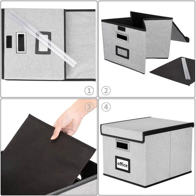 Alt view image 7 of 7 - Upgraded Portable File Organizer Box with Lid, Collapsible Linen Hanging Filing Storage Boxes with Plastic Slides, Decorative Home/Office Filing System Box for File and Folders Storage (Gray)