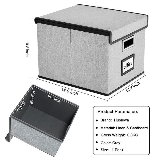 Alt view image 6 of 7 - Upgraded Portable File Organizer Box with Lid, Collapsible Linen Hanging Filing Storage Boxes with Plastic Slides, Decorative Home/Office Filing System Box for File and Folders Storage (Gray)