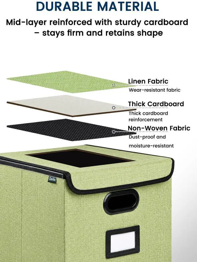 Alt view image 3 of 7 - Qerlei File Organizer Boxes with Lids,Collapsible File Folder Organizer with Plastic Slide,Collapsible Filing & Storage Boxes for Office/Decor/Home (Green, 1 Pack)