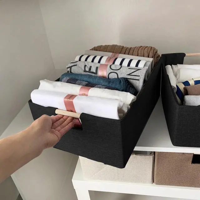 Alt view image 3 of 7 - Storage Bins & Fabric Storage Basket for Shelves - Decorative Baskets Storage Box Cubes Containers W/Handles for Closet Shelf Nursery Toy, Home, Office, Books,Bathroom (Black)
