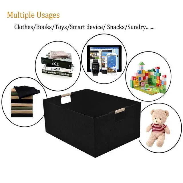 Alt view image 4 of 7 - Storage Bins & Fabric Storage Basket for Shelves - Decorative Baskets Storage Box Cubes Containers W/Handles for Closet Shelf Nursery Toy, Home, Office, Books,Bathroom (Black)