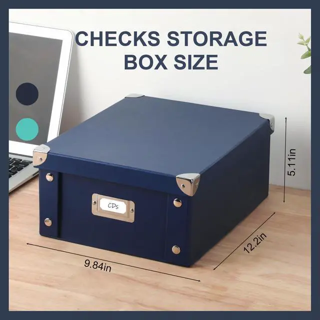 Alt view image 2 of 7 - Checks Storage Box with Lid Document Boxes Banker Boxes Document Bin Foldable Cardboard Record Boxes For Business Pesonal Orangize Files 12"x10"x5"(Navy Blue, 1 pcs)