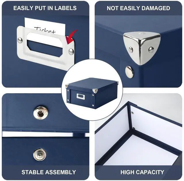 Alt view image 3 of 7 - Checks Storage Box with Lid Document Boxes Banker Boxes Document Bin Foldable Cardboard Record Boxes For Business Pesonal Orangize Files 12"x10"x5"(Navy Blue, 1 pcs)