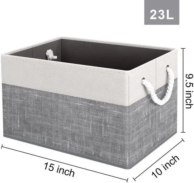 Alt view image 3 of 7 - Storage Bins 3-Pack, Foldable Storage Baskets for Organizing Toys, Books, Shelves, Closet, Large Storage Box with Rope Handles, Sturdy Organizer Bins, White & Grey