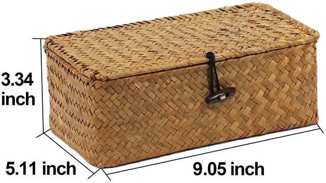 Alt view image 4 of 7 - Wicker Storage Basket with Lid, Natural Seagrass Storage Baskets for Organizing, Rectangular Woven Basket for Storage, Decorative Boxes Bins with Lids Home Organizer Decor