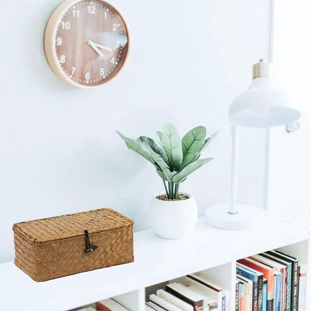 Alt view image 6 of 7 - Wicker Storage Basket with Lid, Natural Seagrass Storage Baskets for Organizing, Rectangular Woven Basket for Storage, Decorative Boxes Bins with Lids Home Organizer Decor