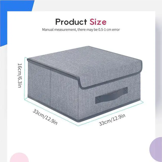 Alt view image 2 of 7 - Foldable Storage Bins Cubes Boxes with Lid - Storage Box Cube Cubby Basket Closet Organizer Pack of 2 with Leather Handles for Closet Bedroom, 13" x 13", Linen-like Grey, MXDLB2P