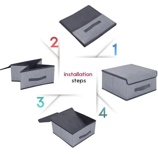 Alt view image 5 of 7 - Foldable Storage Bins Cubes Boxes with Lid - Storage Box Cube Cubby Basket Closet Organizer Pack of 2 with Leather Handles for Closet Bedroom, 13" x 13", Linen-like Grey, MXDLB2P