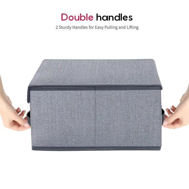 Alt view image 6 of 7 - Foldable Storage Bins Cubes Boxes with Lid - Storage Box Cube Cubby Basket Closet Organizer Pack of 2 with Leather Handles for Closet Bedroom, 13" x 13", Linen-like Grey, MXDLB2P