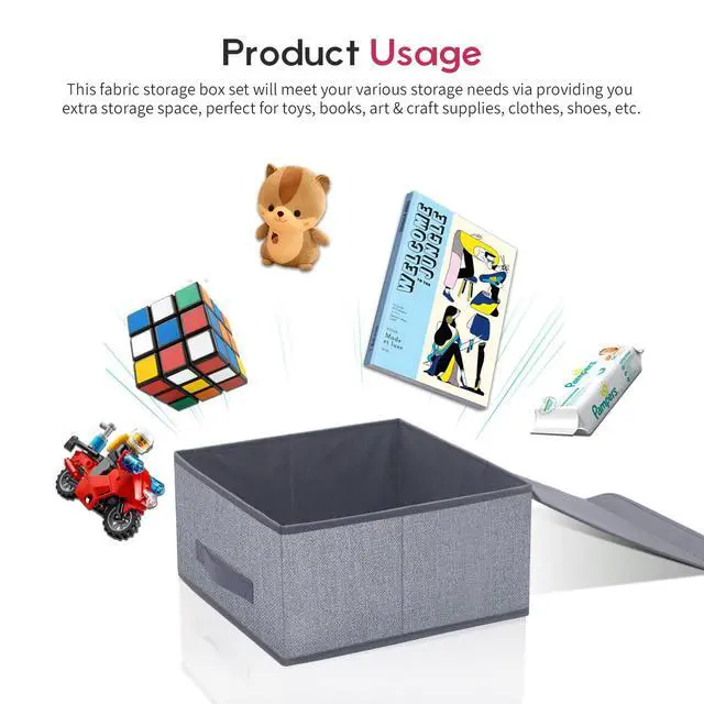 Alt view image 7 of 7 - Foldable Storage Bins Cubes Boxes with Lid - Storage Box Cube Cubby Basket Closet Organizer Pack of 2 with Leather Handles for Closet Bedroom, 13" x 13", Linen-like Grey, MXDLB2P