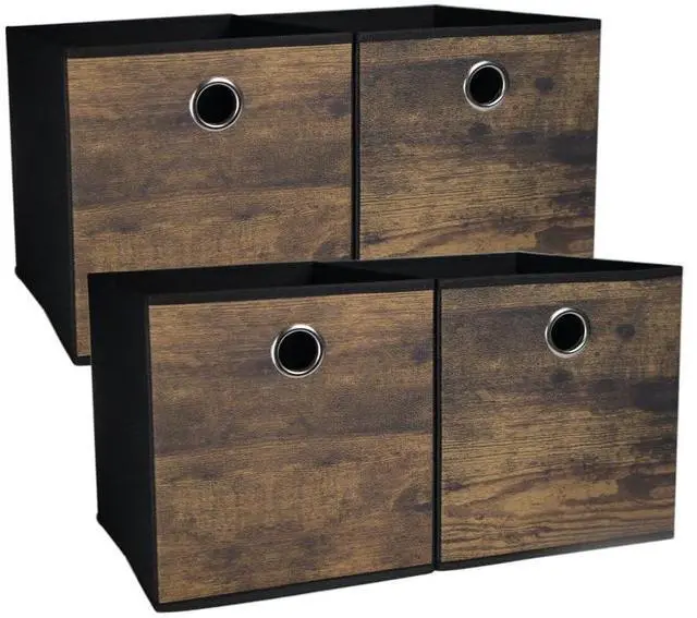 Main image of 4 Pack Durable Storage Cube Bins with Decorative Wood Grain,Thickened Fabric Box,Storage Basket for Shelves,Closet,Storeroom,Bedroom,Living Room,Nursery,Office,Dorm,RV, 12x12x12in ( (Medium)