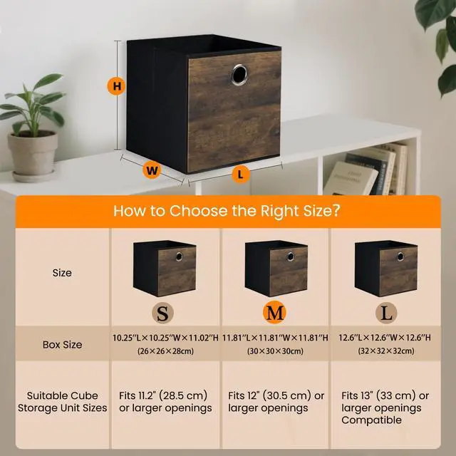 Alt view image 7 of 7 - 4 Pack Durable Storage Cube Bins with Decorative Wood Grain,Thickened Fabric Box,Storage Basket for Shelves,Closet,Storeroom,Bedroom,Living Room,Nursery,Office,Dorm,RV, 12x12x12in ( (Medium)