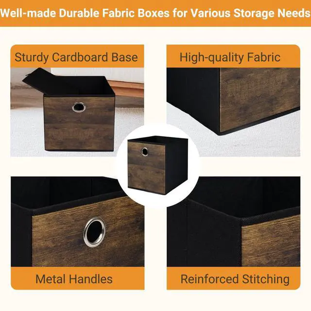 Alt view image 6 of 7 - 4 Pack Durable Storage Cube Bins with Decorative Wood Grain,Thickened Fabric Box,Storage Basket for Shelves,Closet,Storeroom,Bedroom,Living Room,Nursery,Office,Dorm,RV, 12x12x12in ( (Medium)