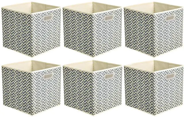 Main image of Collapsible Storage Bins with Handle, Space-Saving, Breathable Cube Organizer, 10.5" x 10.5" x 11", Chevron Grey, 6-Pack