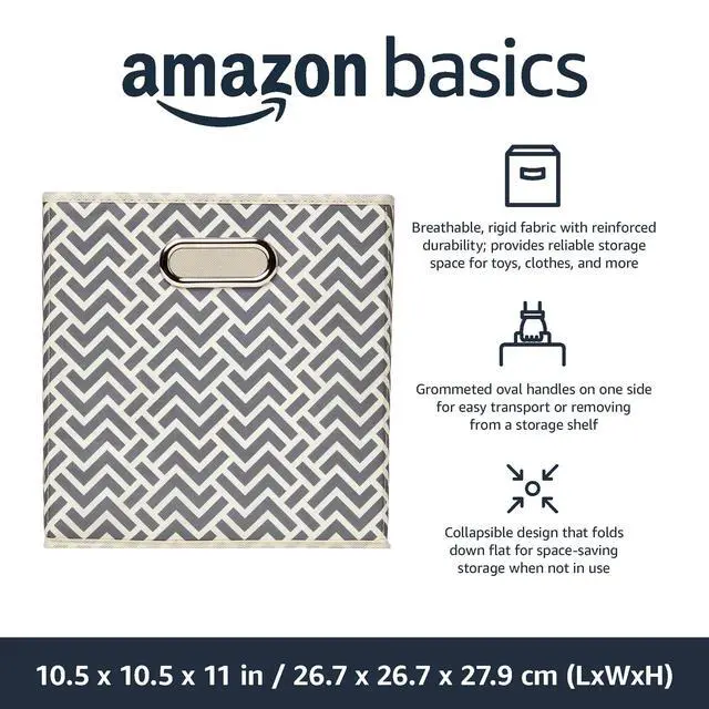 Alt view image 2 of 4 - Collapsible Storage Bins with Handle, Space-Saving, Breathable Cube Organizer, 10.5" x 10.5" x 11", Chevron Grey, 6-Pack