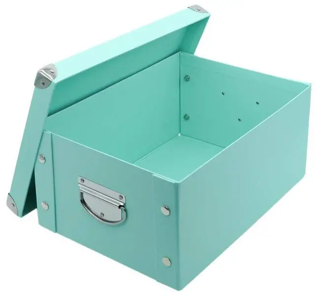 Main image of Collapsible Storage Box, Decorative Memory Box with Lid & Metal Reinforced Corners, Cardboard File Bin with Handles, Organizer Gift Box for Keepsake Toy Photos Office Nursery Wardrobe Bookshelf