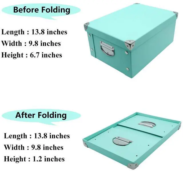 Alt view image 2 of 7 - Collapsible Storage Box, Decorative Memory Box with Lid & Metal Reinforced Corners, Cardboard File Bin with Handles, Organizer Gift Box for Keepsake Toy Photos Office Nursery Wardrobe Bookshelf