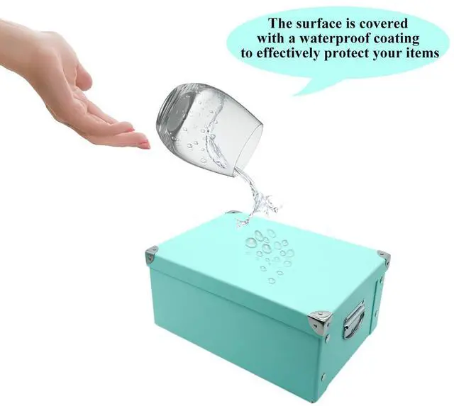 Alt view image 4 of 7 - Collapsible Storage Box, Decorative Memory Box with Lid & Metal Reinforced Corners, Cardboard File Bin with Handles, Organizer Gift Box for Keepsake Toy Photos Office Nursery Wardrobe Bookshelf