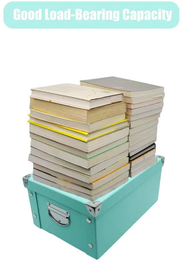 Alt view image 5 of 7 - Collapsible Storage Box, Decorative Memory Box with Lid & Metal Reinforced Corners, Cardboard File Bin with Handles, Organizer Gift Box for Keepsake Toy Photos Office Nursery Wardrobe Bookshelf