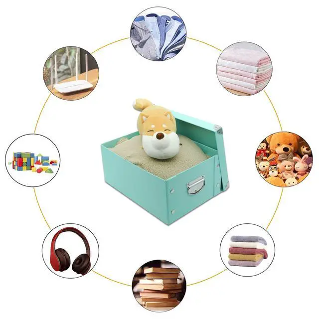 Alt view image 6 of 7 - Collapsible Storage Box, Decorative Memory Box with Lid & Metal Reinforced Corners, Cardboard File Bin with Handles, Organizer Gift Box for Keepsake Toy Photos Office Nursery Wardrobe Bookshelf