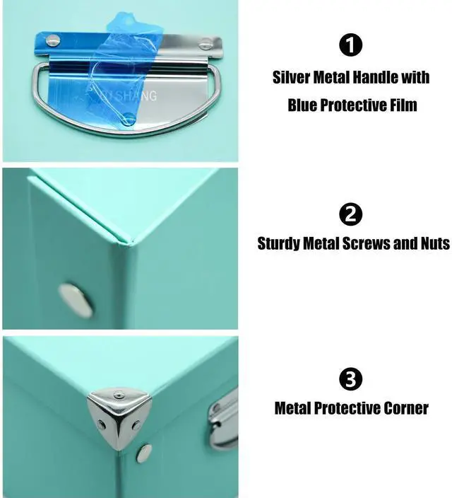Alt view image 3 of 7 - Collapsible Storage Box, Decorative Memory Box with Lid & Metal Reinforced Corners, Cardboard File Bin with Handles, Organizer Gift Box for Keepsake Toy Photos Office Nursery Wardrobe Bookshelf
