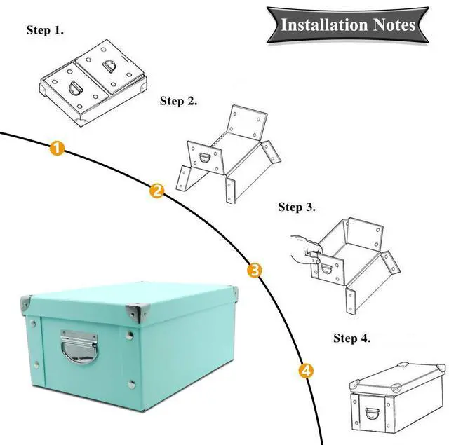 Alt view image 7 of 7 - Collapsible Storage Box, Decorative Memory Box with Lid & Metal Reinforced Corners, Cardboard File Bin with Handles, Organizer Gift Box for Keepsake Toy Photos Office Nursery Wardrobe Bookshelf