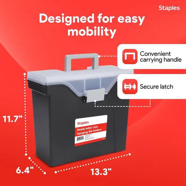 Alt view image 3 of 7 - File Box - Portable Storage Organizer, Letter Size, Black with Lift-Off Lid & Easy-Grip Handle