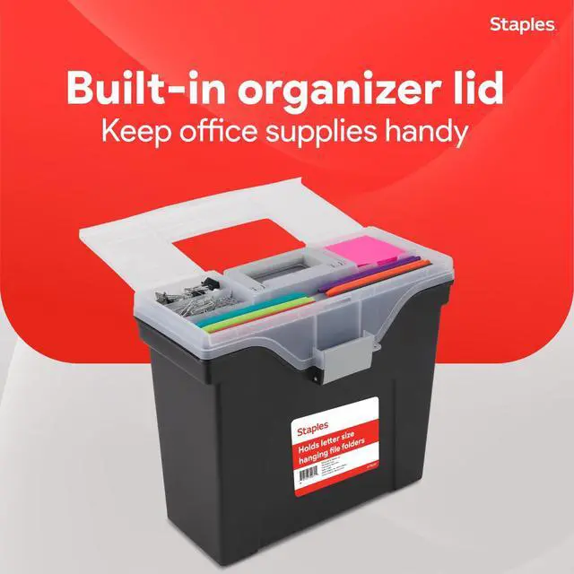 Alt view image 4 of 7 - File Box - Portable Storage Organizer, Letter Size, Black with Lift-Off Lid & Easy-Grip Handle
