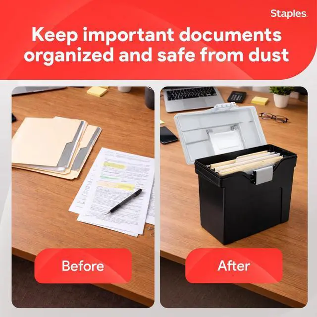 Alt view image 6 of 7 - File Box - Portable Storage Organizer, Letter Size, Black with Lift-Off Lid & Easy-Grip Handle