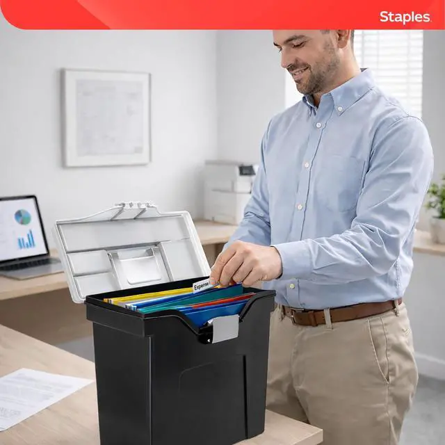 Alt view image 7 of 7 - File Box - Portable Storage Organizer, Letter Size, Black with Lift-Off Lid & Easy-Grip Handle