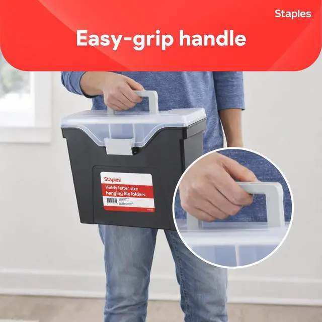 Alt view image 5 of 7 - File Box - Portable Storage Organizer, Letter Size, Black with Lift-Off Lid & Easy-Grip Handle