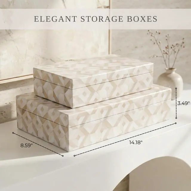 Alt view image 2 of 7 - Decorative Storage Boxes with Lids - Set of 2 Organizer Bins for Bookshelf
