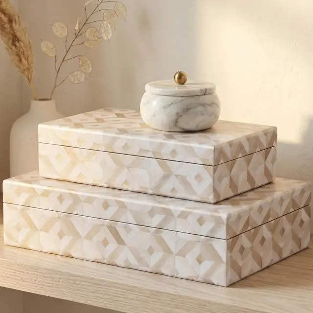 Main image of Decorative Storage Boxes with Lids - Set of 2 Organizer Bins for Bookshelf