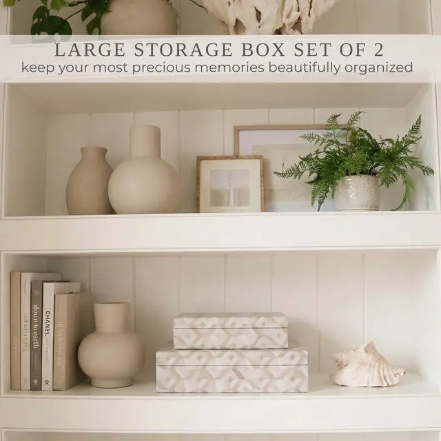Alt view image 6 of 7 - Decorative Storage Boxes with Lids - Set of 2 Organizer Bins for Bookshelf