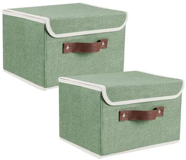 Main image of Storage Bins Boxes with Lids 2 Pack Decorative Storage Boxes Collapsible Fabric Storage Basket Containers Lidded Storage Cube for Organizing Closet Home Office, 10"x 8"x 7" (Green)