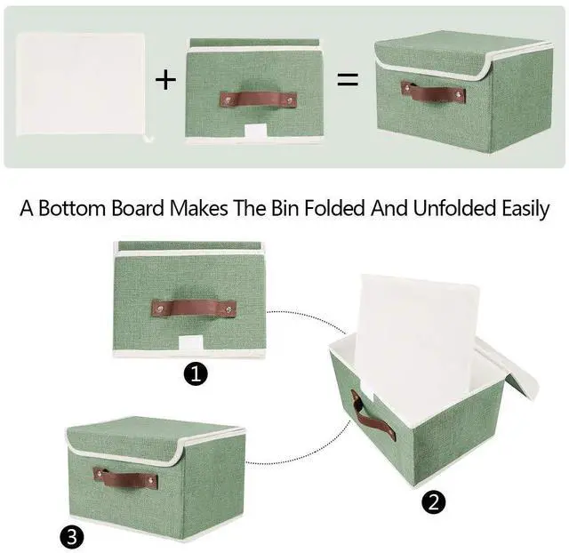 Alt view image 2 of 7 - Storage Bins Boxes with Lids 2 Pack Decorative Storage Boxes Collapsible Fabric Storage Basket Containers Lidded Storage Cube for Organizing Closet Home Office, 10"x 8"x 7" (Green)