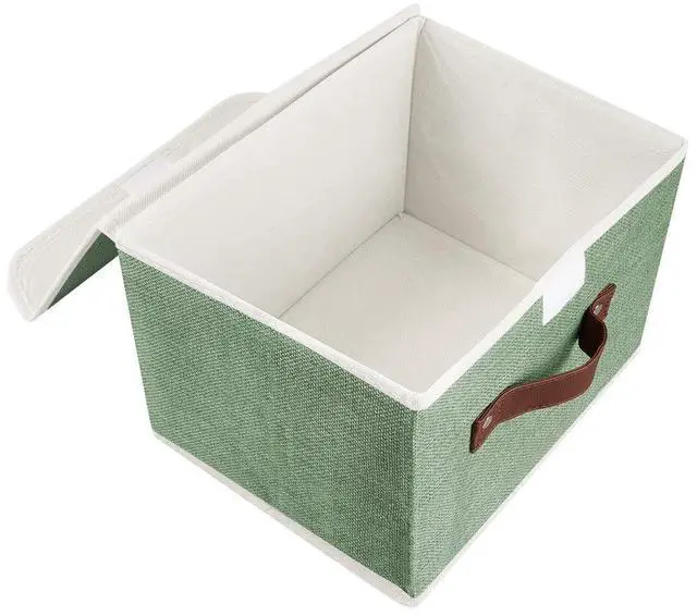 Alt view image 5 of 7 - Storage Bins Boxes with Lids 2 Pack Decorative Storage Boxes Collapsible Fabric Storage Basket Containers Lidded Storage Cube for Organizing Closet Home Office, 10"x 8"x 7" (Green)