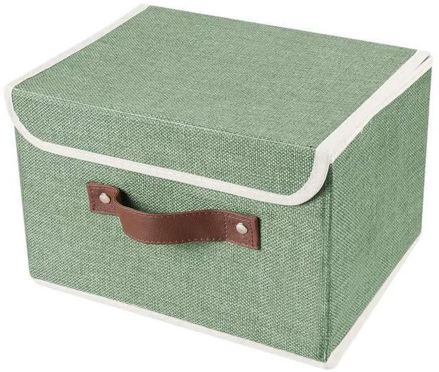 Alt view image 4 of 7 - Storage Bins Boxes with Lids 2 Pack Decorative Storage Boxes Collapsible Fabric Storage Basket Containers Lidded Storage Cube for Organizing Closet Home Office, 10"x 8"x 7" (Green)