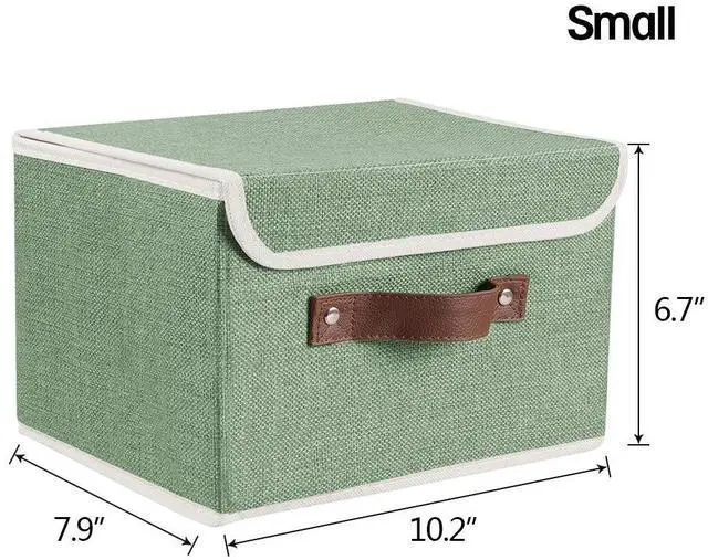 Alt view image 6 of 7 - Storage Bins Boxes with Lids 2 Pack Decorative Storage Boxes Collapsible Fabric Storage Basket Containers Lidded Storage Cube for Organizing Closet Home Office, 10"x 8"x 7" (Green)