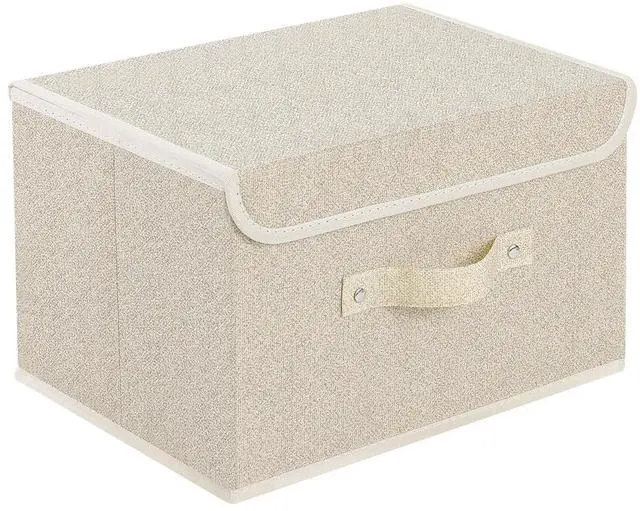 Main image of Storage Boxes, Collapsible Storage Bins with Lids, Cotton and linen cloth Storage Baskets with Handle, for Books, Closet, Bedroom, Home, 13x9.1x7.9 in, Grey and Beige